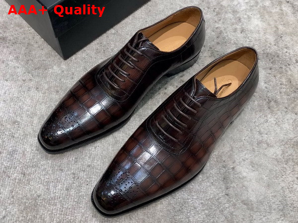 Gucci Mens Lace Up Shoes in Dark Brown Perforated Crocodile Embossed Calfskin Replica