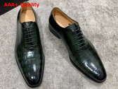 Gucci Mens Lace Up Shoes in Green Perforated Crocodile Embossed Calfskin Replica