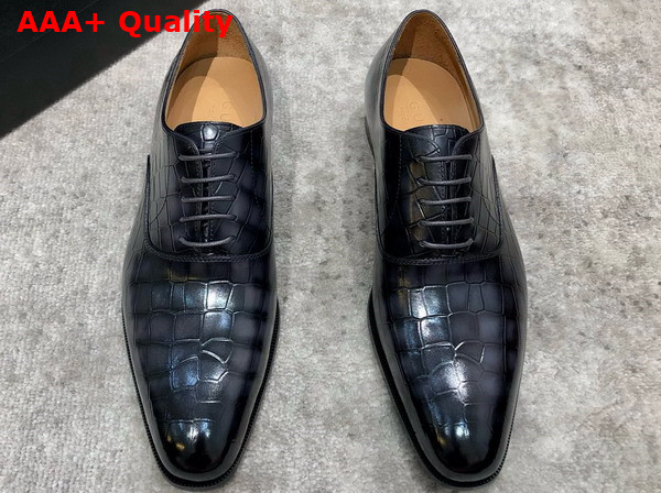 Gucci Mens Lace Up Shoes in Grey Crocodile Embossed Calfskin Replica