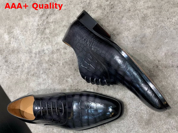 Gucci Mens Lace Up Shoes in Grey Crocodile Embossed Calfskin Replica