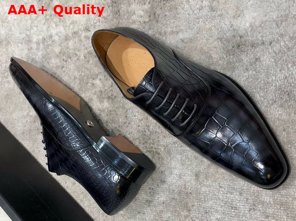 Gucci Mens Lace Up Shoes in Grey Crocodile Embossed Calfskin Replica