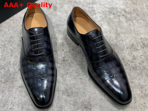 Gucci Mens Lace Up Shoes in Grey Crocodile Embossed Calfskin Replica
