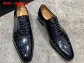 Gucci Mens Lace Up Shoes in Grey Perforated Crocodile Embossed Calfskin Replica