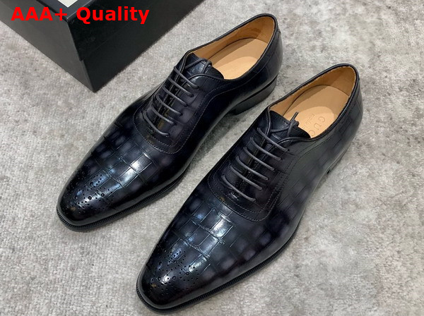 Gucci Mens Lace Up Shoes in Grey Perforated Crocodile Embossed Calfskin Replica