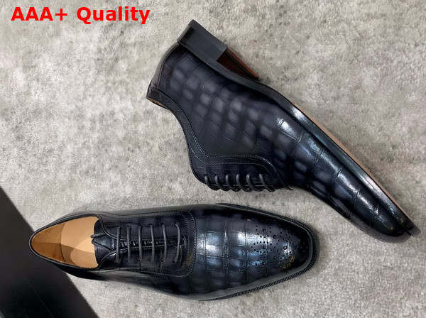 Gucci Mens Lace Up Shoes in Grey Perforated Crocodile Embossed Calfskin Replica