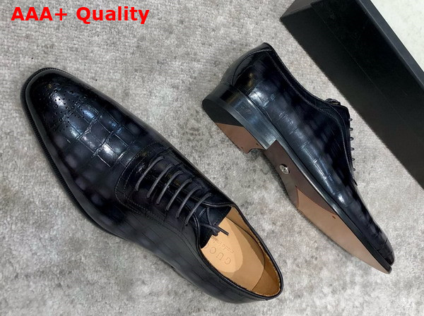 Gucci Mens Lace Up Shoes in Grey Perforated Crocodile Embossed Calfskin Replica