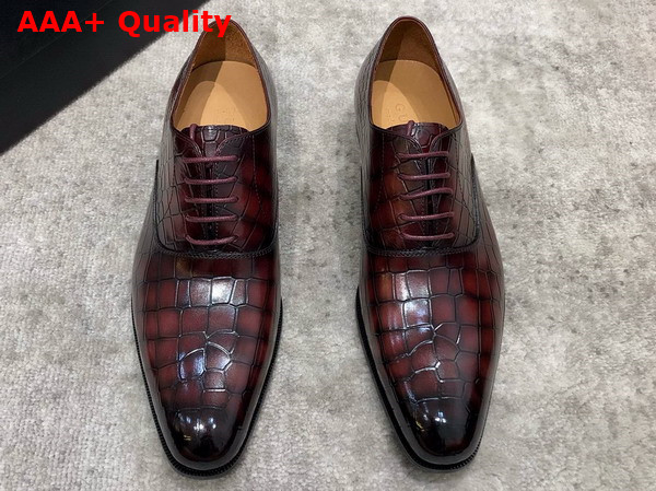 Gucci Mens Lace Up Shoes in Wine Crocodile Embossed Calfskin Replica