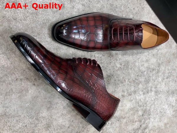 Gucci Mens Lace Up Shoes in Wine Crocodile Embossed Calfskin Replica
