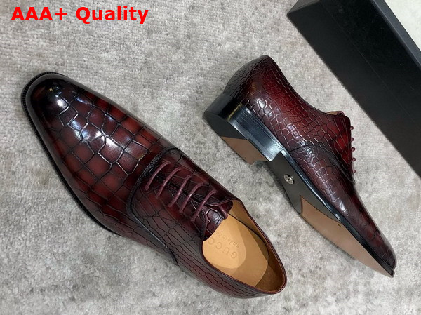 Gucci Mens Lace Up Shoes in Wine Crocodile Embossed Calfskin Replica