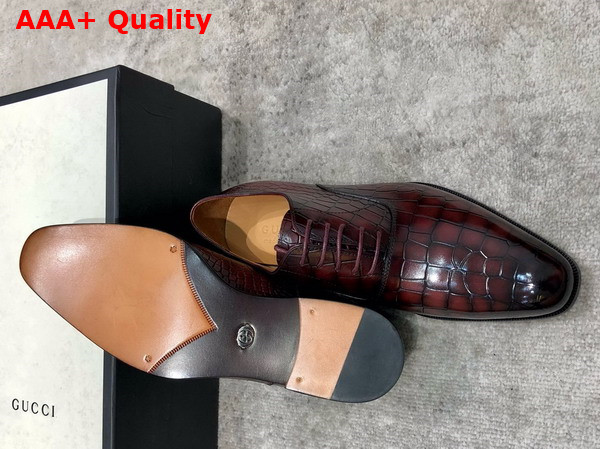 Gucci Mens Lace Up Shoes in Wine Crocodile Embossed Calfskin Replica