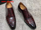 Gucci Mens Lace Up Shoes in Wine Perforated Crocodile Embossed Calfskin Replica