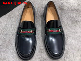 Gucci Mens Loafer in Black Brushed Leather with Web Replica