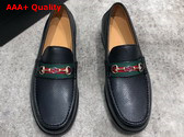Gucci Mens Loafer in Black Grained Leather with Web Replica