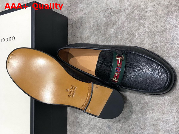 Gucci Mens Loafer in Black Grained Leather with Web Replica