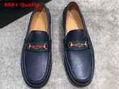 Gucci Mens Loafer in Blue Grained Leather with Web Replica
