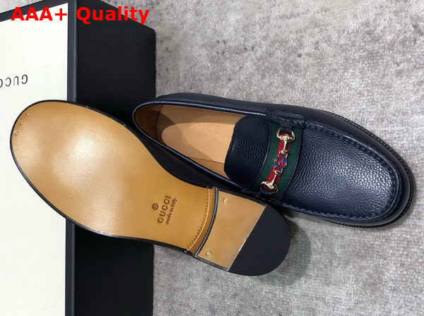 Gucci Mens Loafer in Blue Grained Leather with Web Replica
