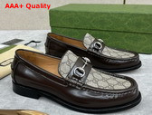 Gucci Mens Loafer with Horsebit Brown Leather and GG Supreme Canvas 786426 Replica