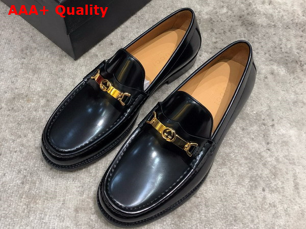 Gucci Mens Loafer with Interlocking G in Black Brushed Leather Replica