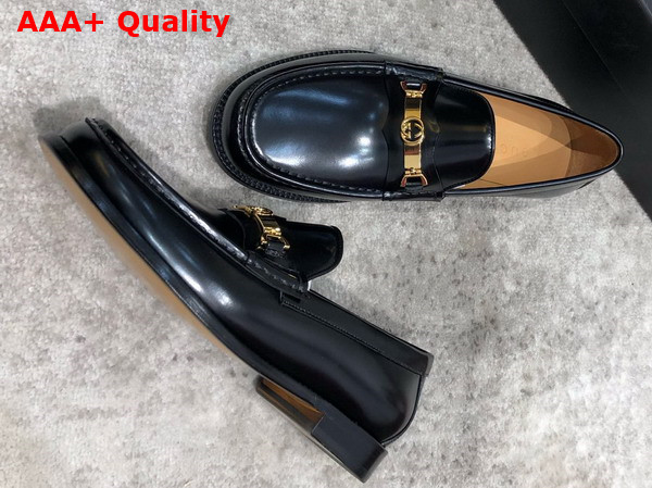 Gucci Mens Loafer with Interlocking G in Black Brushed Leather Replica