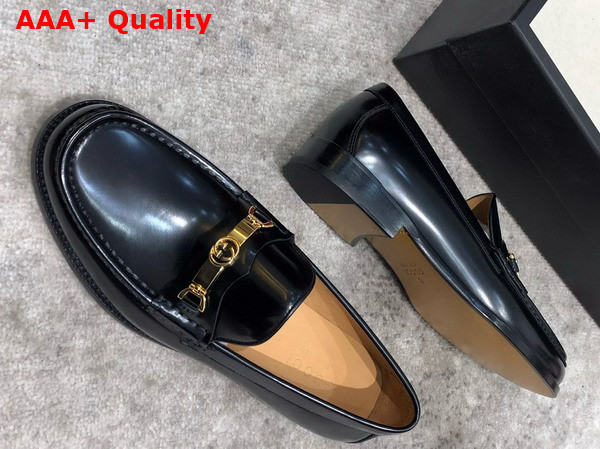 Gucci Mens Loafer with Interlocking G in Black Brushed Leather Replica