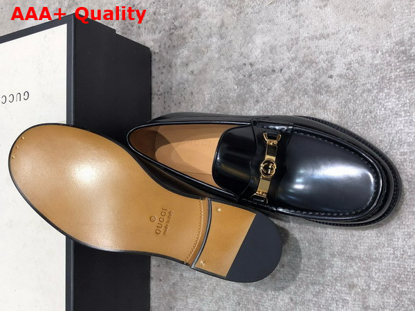 Gucci Mens Loafer with Interlocking G in Black Brushed Leather Replica