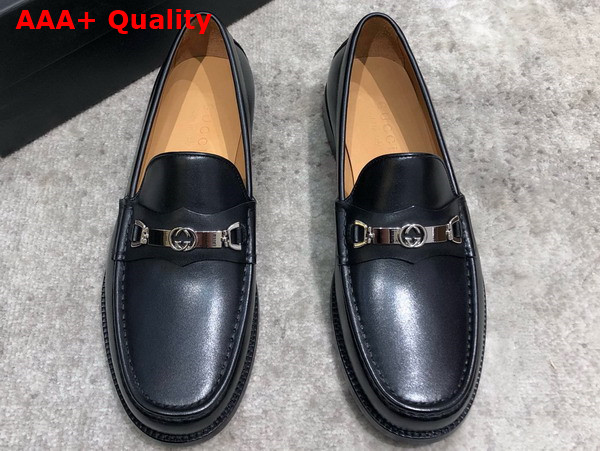 Gucci Mens Loafer with Interlocking G in Black Brushed Leather Replica