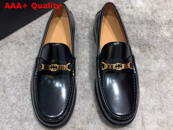 Gucci Mens Loafer with Interlocking G in Black Brushed Leather Replica
