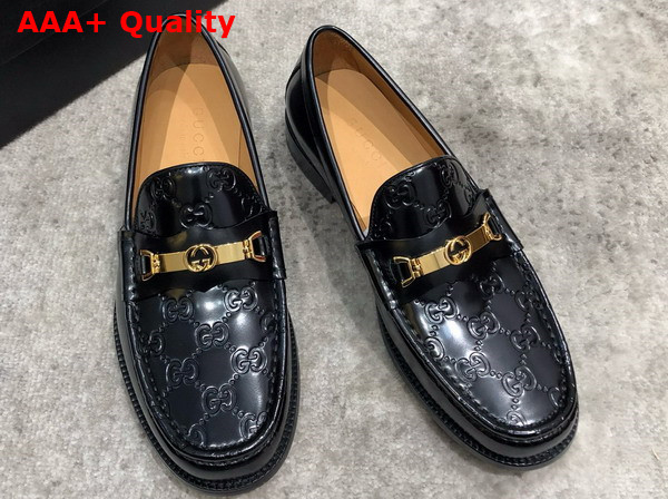 Gucci Mens Loafer with Interlocking G in Black GG Leather Replica