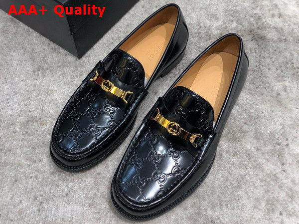 Gucci Mens Loafer with Interlocking G in Black GG Leather Replica
