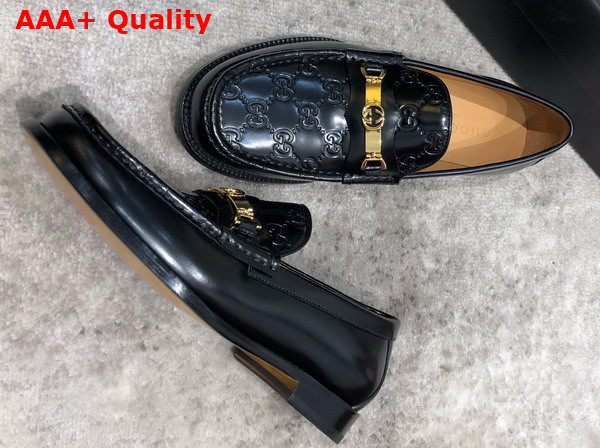 Gucci Mens Loafer with Interlocking G in Black GG Leather Replica