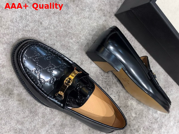 Gucci Mens Loafer with Interlocking G in Black GG Leather Replica