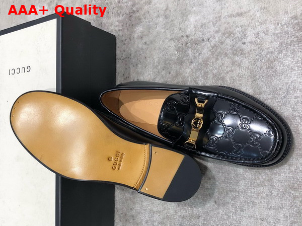 Gucci Mens Loafer with Interlocking G in Black GG Leather Replica