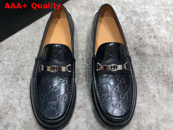 Gucci Mens Loafer with Interlocking G in Black GG Leather Replica
