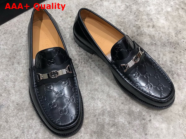 Gucci Mens Loafer with Interlocking G in Black GG Leather Replica