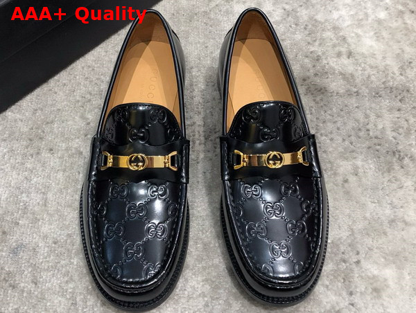 Gucci Mens Loafer with Interlocking G in Black GG Leather Replica