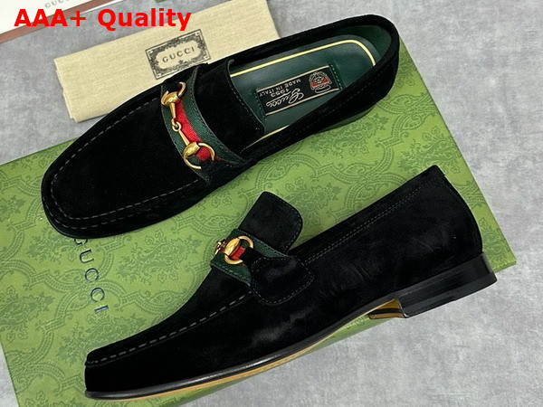 Gucci Mens Loafer with Web in Black Suede Leather Replica