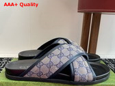 Gucci Mens Slide Sandal in Beige and Blue GG Canvas 834940 Replica