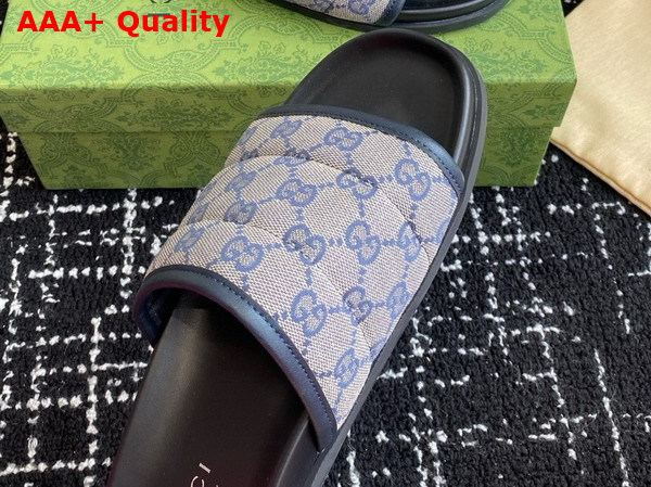 Gucci Mens Slide Sandal in Beige and Blue GG Canvas 834941 Replica