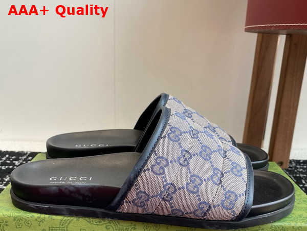 Gucci Mens Slide Sandal in Beige and Blue GG Canvas 834941 Replica