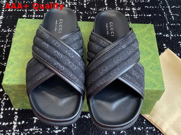Gucci Mens Slide Sandal in Black GG Canvas 834940 Replica