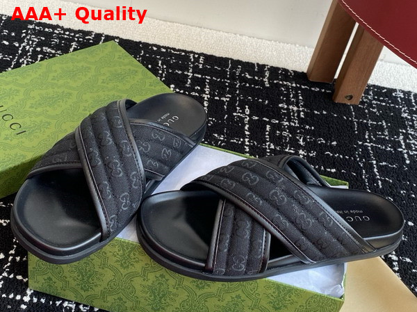 Gucci Mens Slide Sandal in Black GG Canvas 834940 Replica