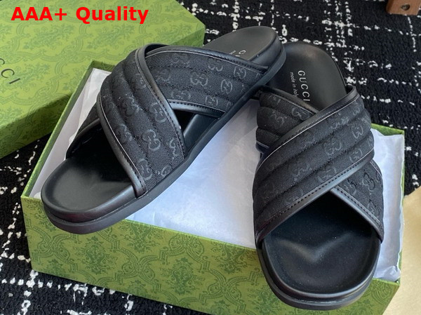 Gucci Mens Slide Sandal in Black GG Canvas 834940 Replica