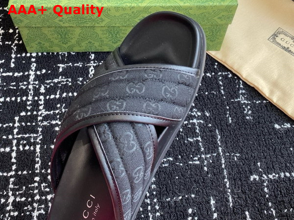 Gucci Mens Slide Sandal in Black GG Canvas 834940 Replica