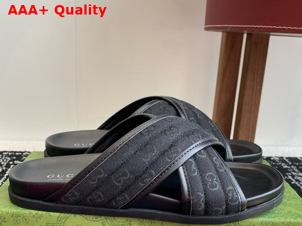 Gucci Mens Slide Sandal in Black GG Canvas 834940 Replica