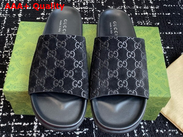 Gucci Mens Slide Sandal in Black GG Suede 834941 Replica