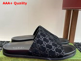 Gucci Mens Slide Sandal in Black GG Suede 834941 Replica
