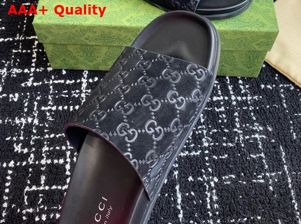 Gucci Mens Slide Sandal in Black GG Suede 834941 Replica