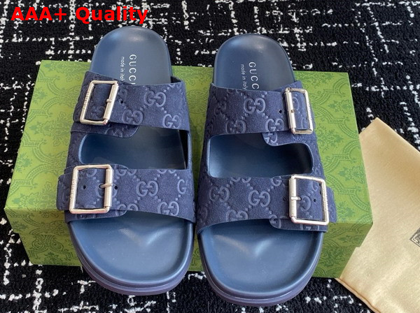 Gucci Mens Slide Sandal in Blue GG Suede 816380 Replica