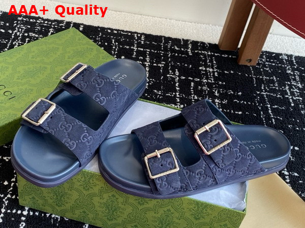 Gucci Mens Slide Sandal in Blue GG Suede 816380 Replica