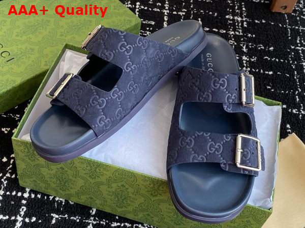 Gucci Mens Slide Sandal in Blue GG Suede 816380 Replica